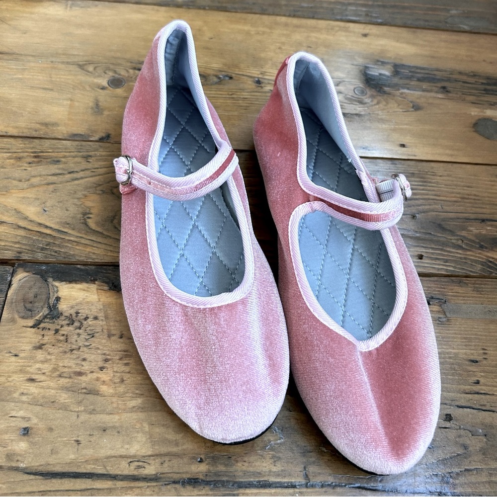 Pink velvet cloth Mary jane flats